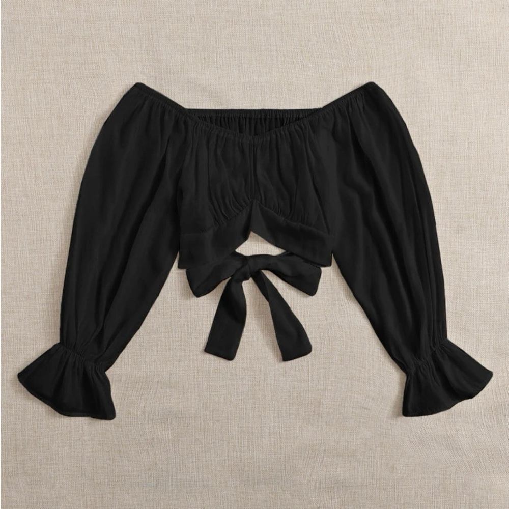 Flounce Sleeve Tie Back Blouse